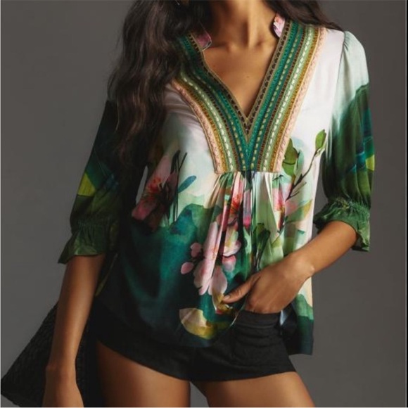 Anthropologie Tops - Anthropologie Bl^nk London Stephanie Embroidered Floral Pullover Blouse Medium